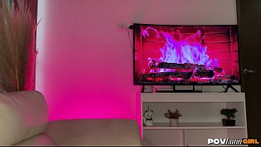 Natural busty babe bounces her big tits and fucks with you while she has a sweet pink bonfire behind her - POVLatinGirl