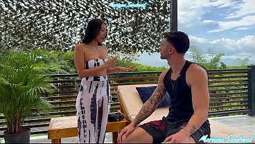 Brunette MILF with a round ass, Mariana Sandoval, rides a huge cock during an erotic massage