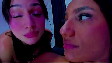 The brunette masturbates until she ejaculates a large stream and her friend sucks it off