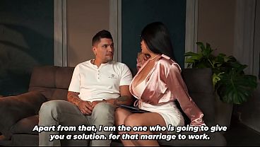 Muscular patient receives special treatment from his busty psychologist