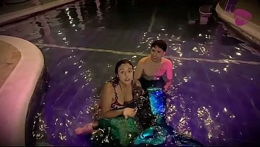 Merman eats his mermaid friend's pussy, and then she gets all his cum out.