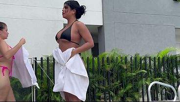 I invite my lesbian neighbors to my apartment after an afternoon at the pool