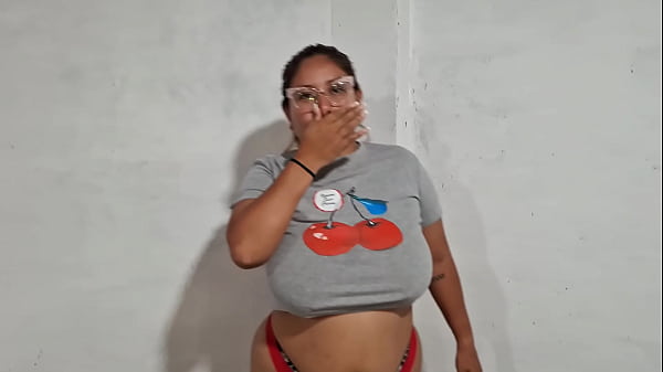 Latina bounces her big tits around