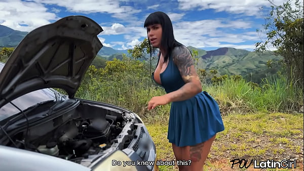I find a fitness girl with her broken-down car and take her home - POVLatinGirl
